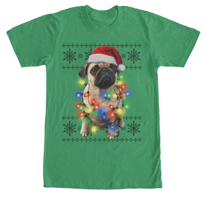 fifth sun Men's Lost Gods Ugly Christmas Pug Lights T-Shirt