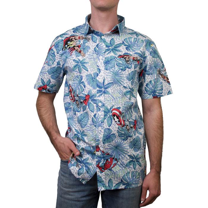 fifth sun Men's Marvel Avengers Hawaiian Print Button Down Shirt