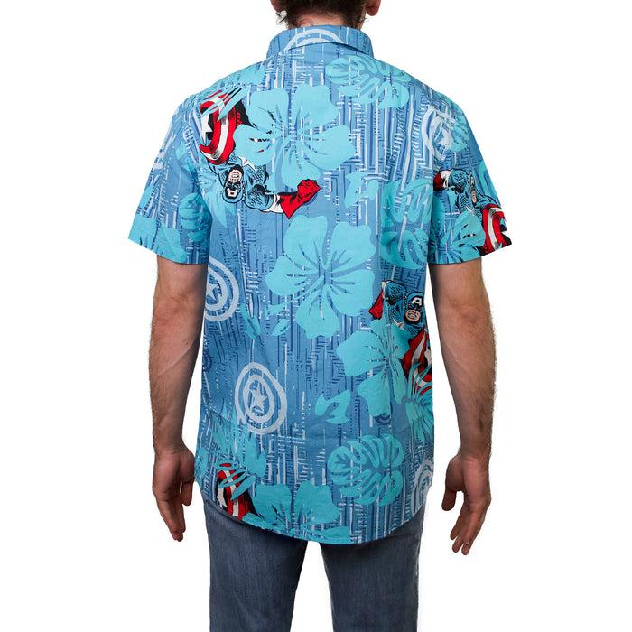 Fifth Sun Men's Marvel Captain America Hawaiian Print Button Down Shirt