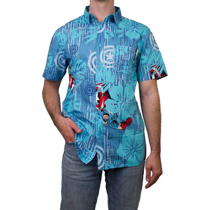 fifth sun Men's Marvel Captain America Hawaiian Print Button Down Shirt