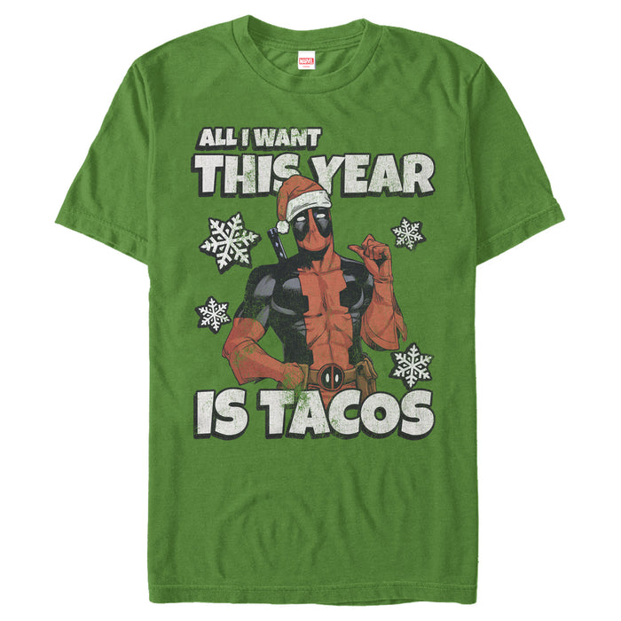 fifth sun Men's Marvel Christmas Deadpool Santa Tacos T-Shirt