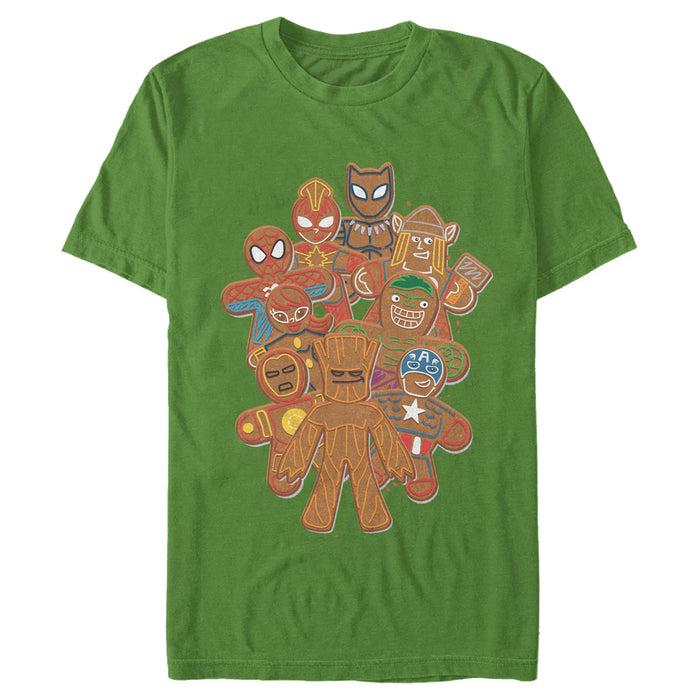 fifth sun Men's Marvel Christmas Gingerbread Cookie Heroes T-Shirt