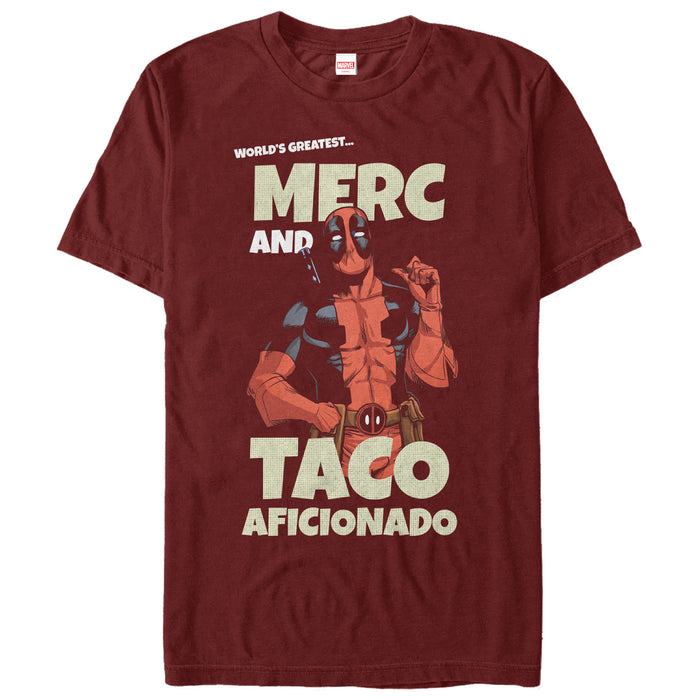 fifth sun Men's Marvel Deadpool Greatest Taco Aficionado T-Shirt