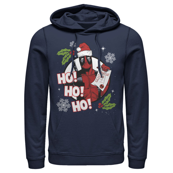 fifth sun Men's Marvel Deadpool Santa Naughty List Holiday Pull Over Hoodie