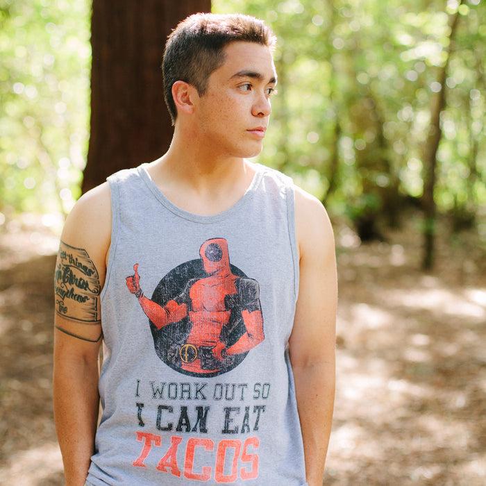Fifth Sun Men's Marvel Deadpool Work Out Eat Tacos Tank Top
