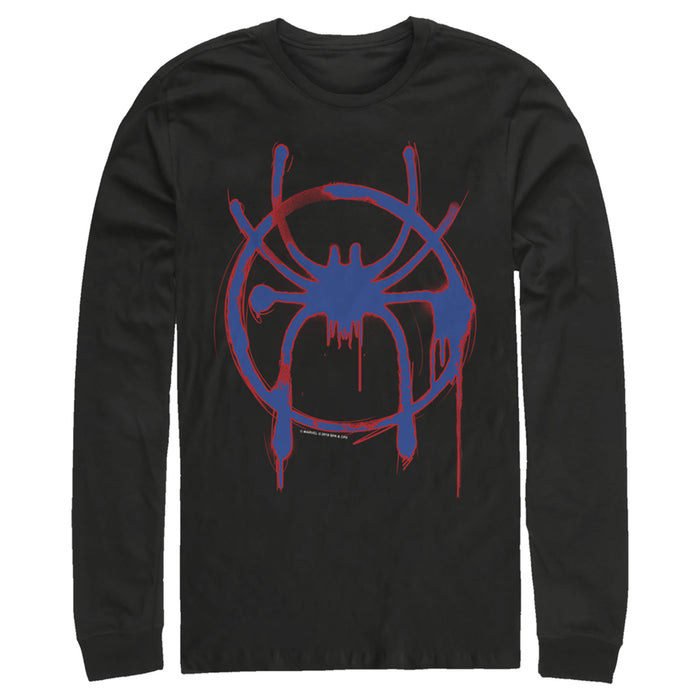 fifth sun Men's Marvel Spider-Man: Into the Spider-Verse Spray Paint Logo Long Sleeve Shirt