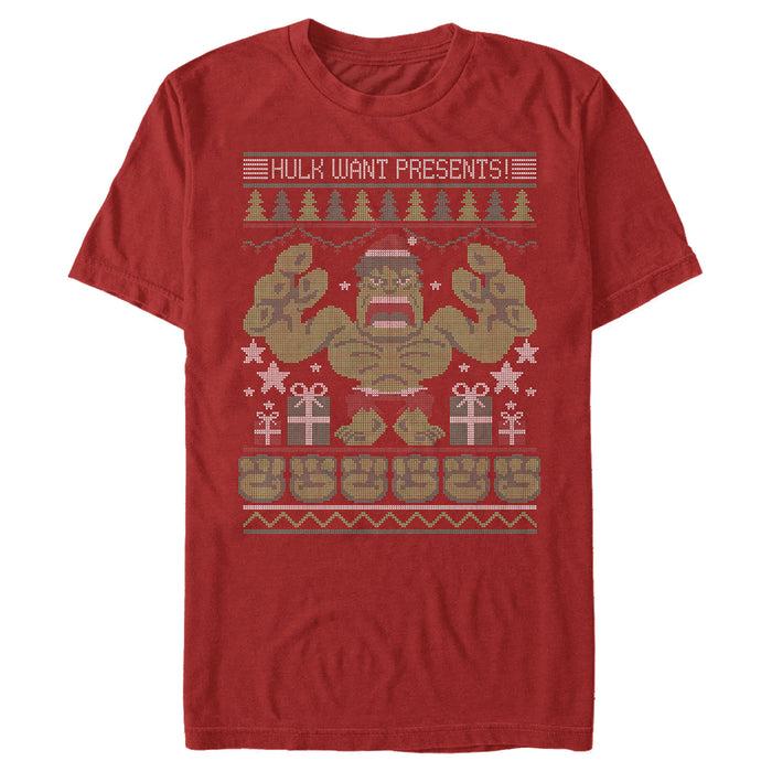 fifth sun Men's Marvel Ugly Christmas Hulk Want Presents T-Shirt