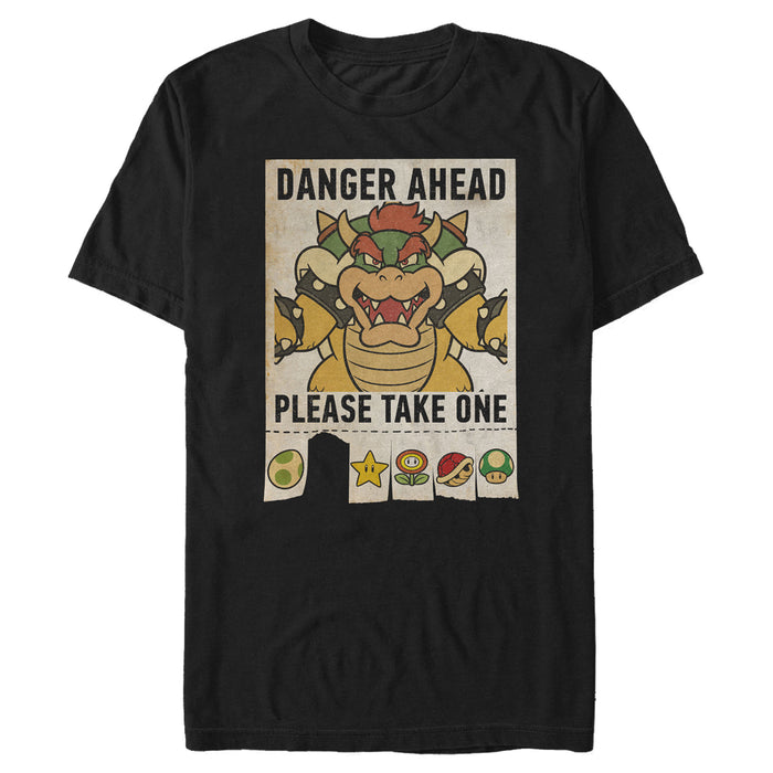 fifth sun Men's Nintendo Mario Kart Bowser Danger Ahead Please Take One T-Shirt