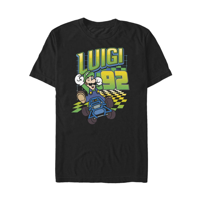 fifth sun Men's Nintendo Mario Kart Luigi Neon Checkered 9Logo T-Shirt