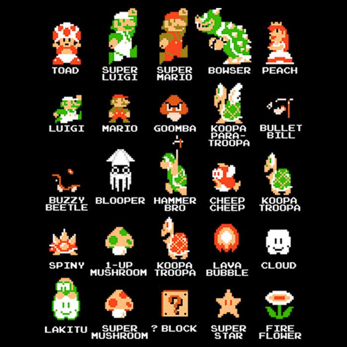 Fifth Sun Men's Nintendo Super Mario Bros Character Guide Pull Over Hoodie