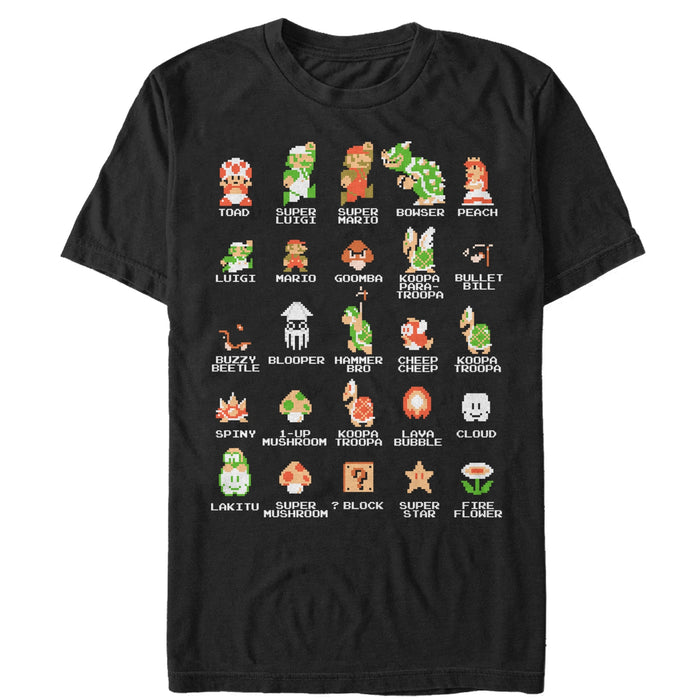 fifth sun Men's Nintendo Super Mario Bros Character Guide T-Shirt