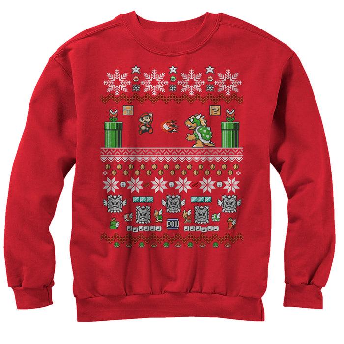 Fifth Sun Men's Nintendo Ugly Christmas Mario And Bowser Sweatshirt