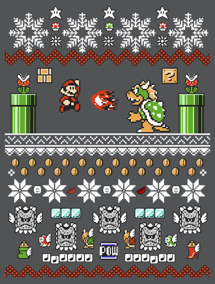 Fifth Sun Men's Nintendo Ugly Christmas Mario And Bowser T-Shirt