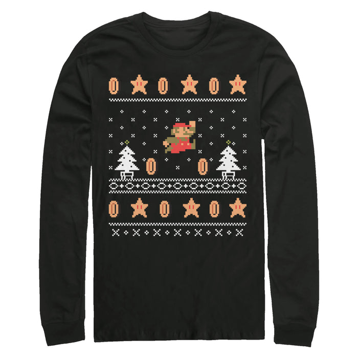 fifth sun Men's Nintendo Ugly Christmas Mario Coin Long Sleeve Shirt