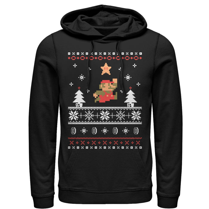 fifth sun Men's Nintendo Ugly Christmas Mario Jump Star Pull Over Hoodie
