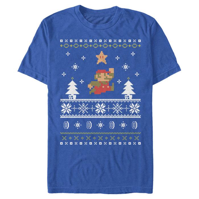 fifth sun Men's Nintendo Ugly Christmas Mario Jump Star T-Shirt
