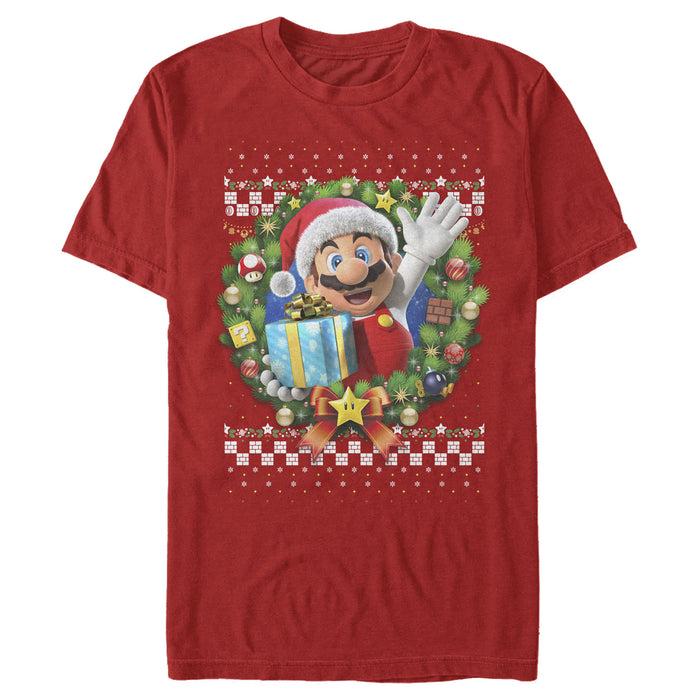 fifth sun Men's Nintendo Ugly Christmas Mario Wreath T-Shirt