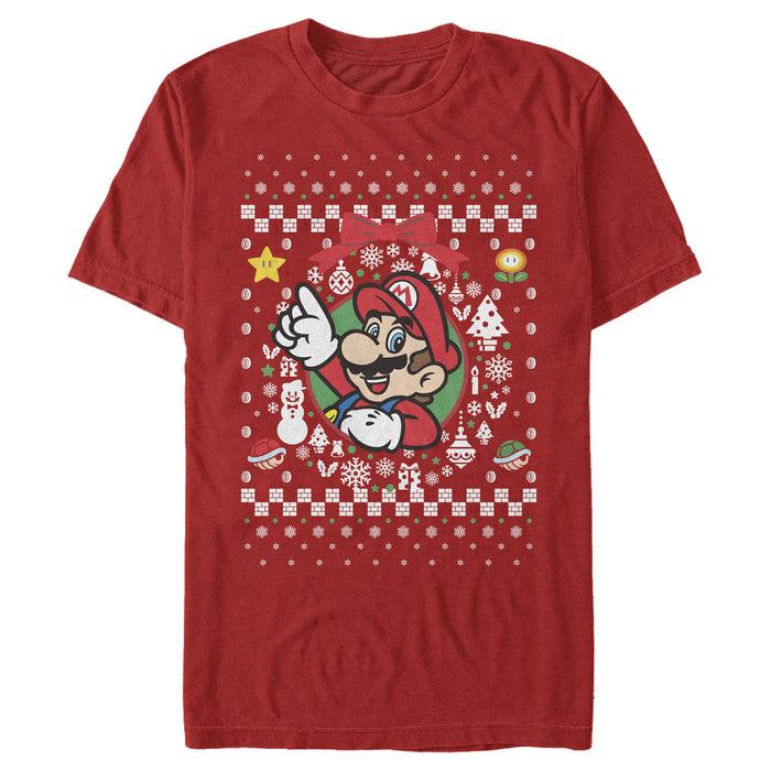 fifth sun Men's Nintendo Ugly Christmas Mario Wreath T-Shirt
