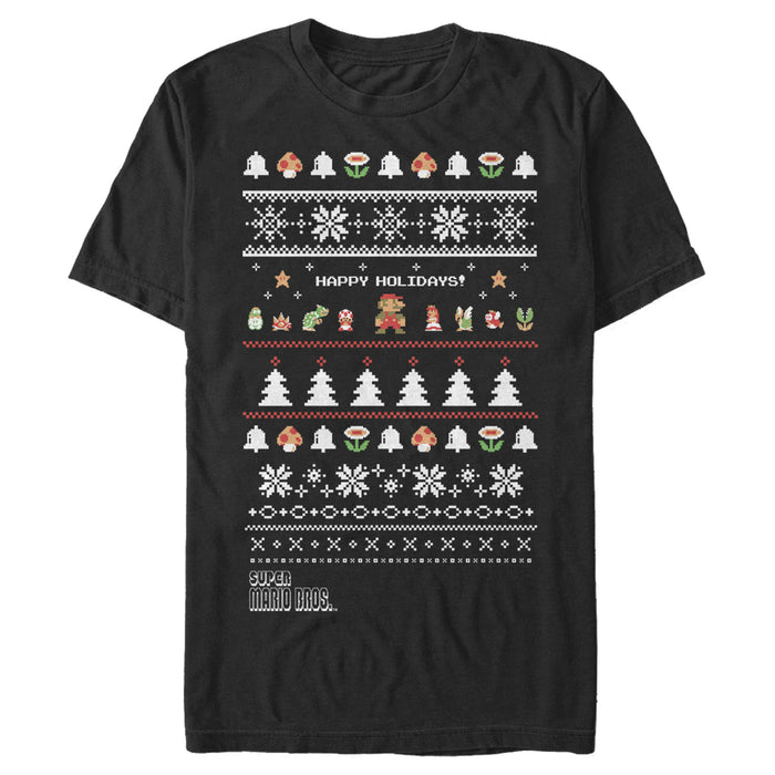fifth sun Men's Nintendo Ugly Christmas Super Mario Happy Holidays T-Shirt