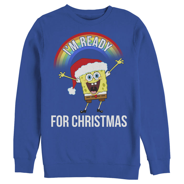 fifth sun Men's SpongeBob SquarePants Christmas I'm Ready Rainbow Sweatshirt