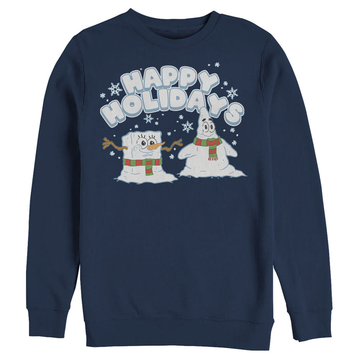 fifth sun Men's SpongeBob SquarePants Happy Holiday Snowman Sweatshirt