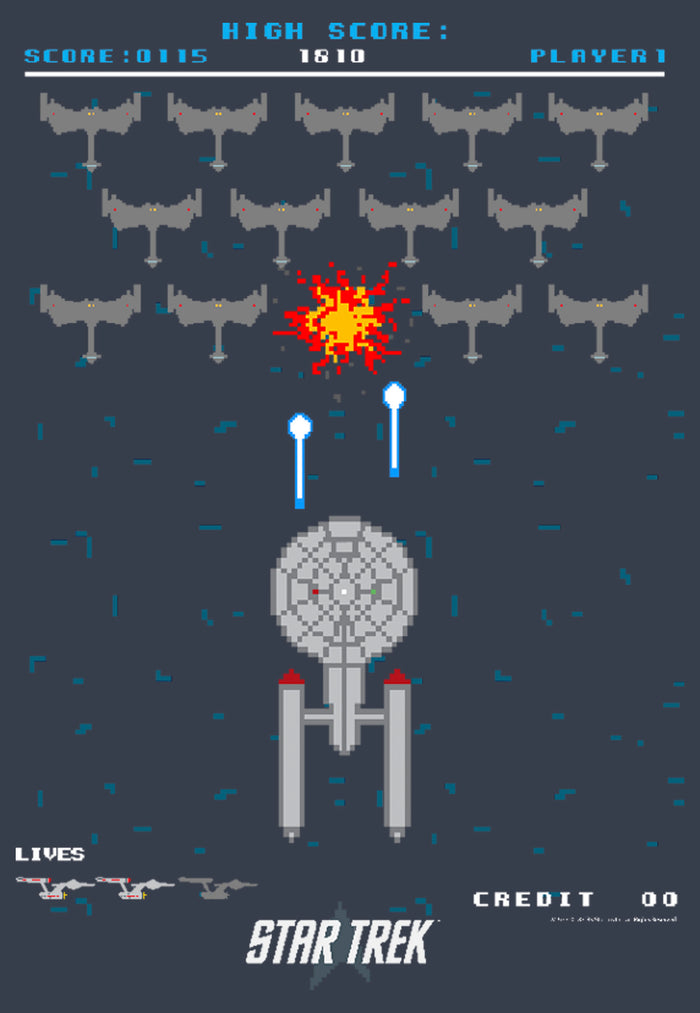 Fifth Sun Men's Star Trek Enterprise Pixel Video Game Battle T-Shirt