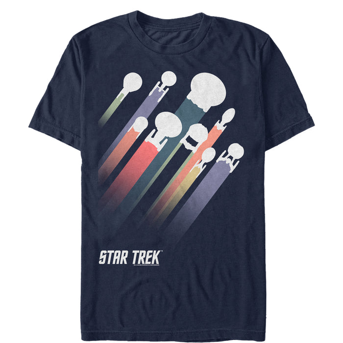 fifth sun Men's Star Trek Spaceship Rainbow Streak T-Shirt