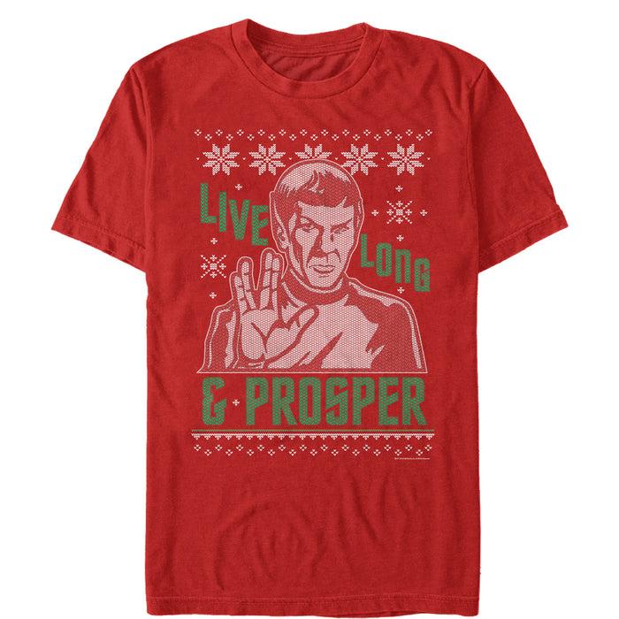 fifth sun Men's Star Trek Spock Live Long and Prosper Ugly Christmas T-Shirt