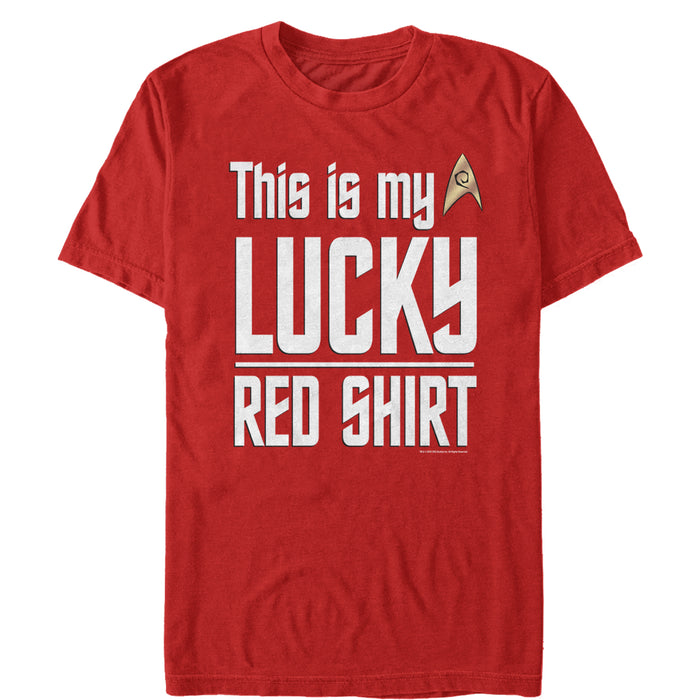 fifth sun Men's Star Trek This Is My Lucky Red Shirt T-Shirt