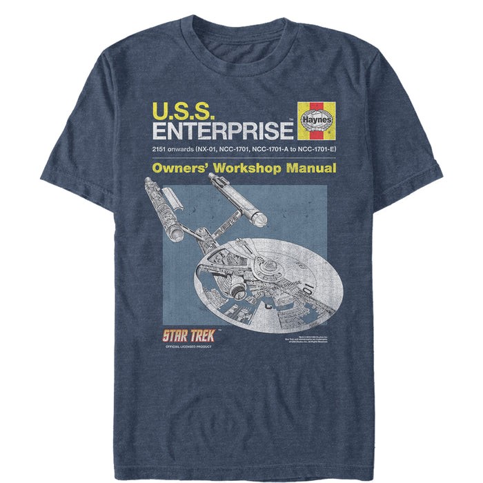 fifth sun Men's Star Trek USS Enterprise Workshop Owners' Manual T-Shirt