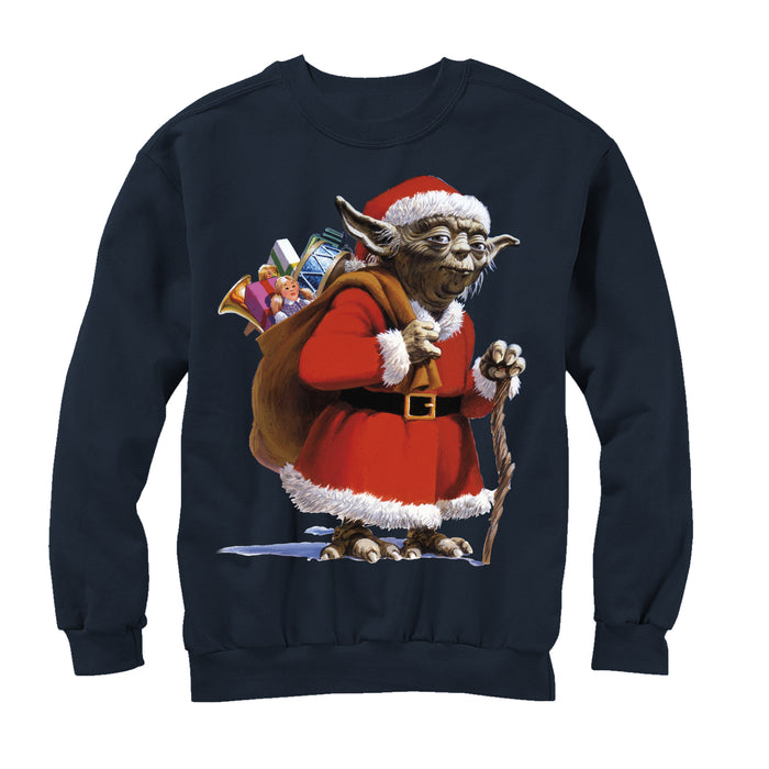 fifth sun Men's Star Wars Christmas Santa Yoda Sweatshirt