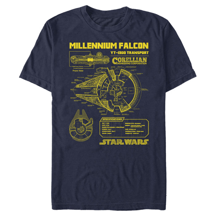 fifth sun Men's Star Wars Millennium Falcon Schematics T-Shirt