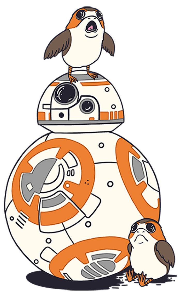 Fifth Sun Men's Star Wars Porgs And BB-8 Baseball Tee