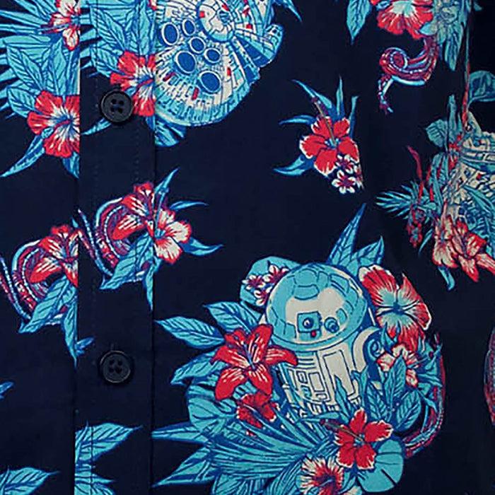 Fifth Sun Men's Star Wars R2-D2 And Millennium Falcon Hawaiian Print Button Down Shirt