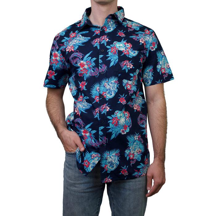 fifth sun Men's Star Wars R2-D2 and Millennium Falcon Hawaiian Print Button Down Shirt