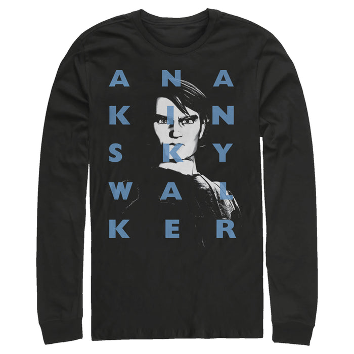fifth sun Men's Star Wars: The Clone Wars Anakin Skywalker Text Overlay Long Sleeve Shirt