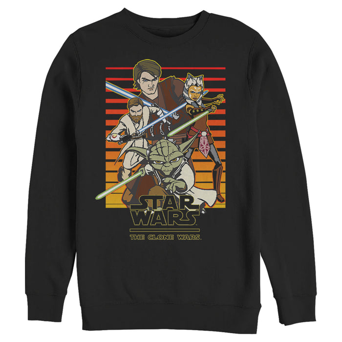 fifth sun Men's Star Wars: The Clone Wars Jedi Group Shot Retro Line Sweatshirt