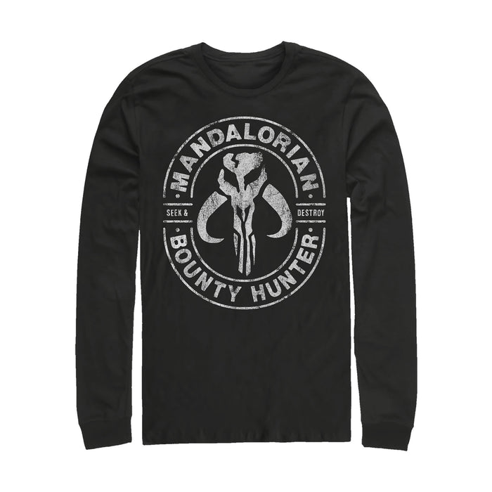 fifth sun Men's Star Wars: The Mandalorian Seek & Destroy Stamp Long Sleeve Shirt