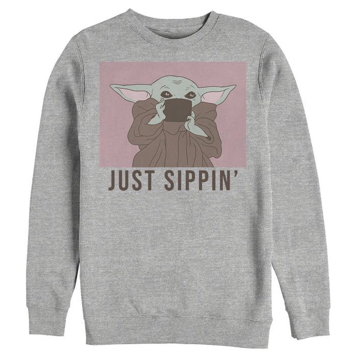 fifth sun Men's Star Wars: The Mandalorian The Child Just Sippin Sweatshirt