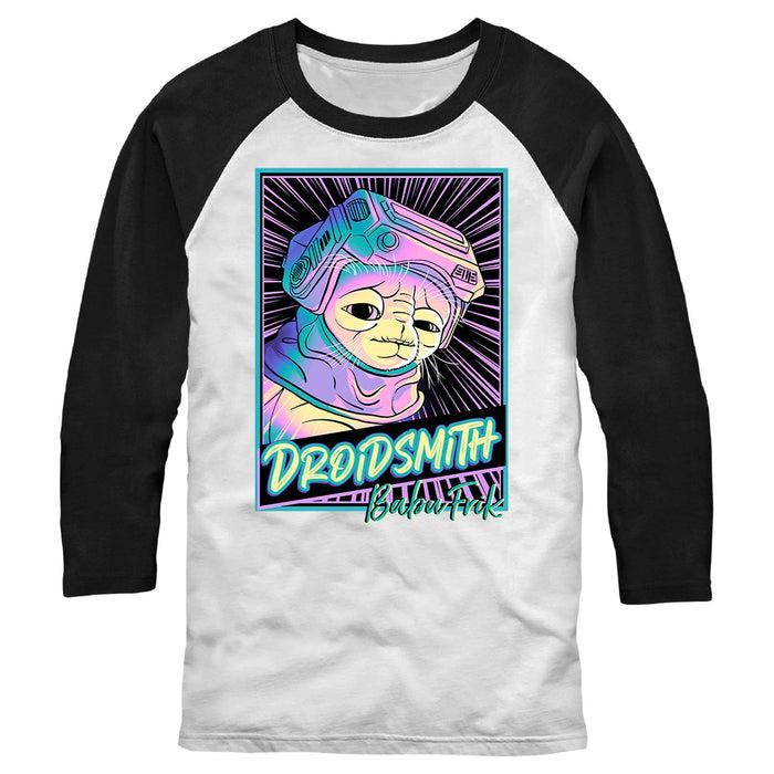 fifth sun Men's Star Wars: The Rise of Skywalker Babu Frik Neon Poster Baseball Tee