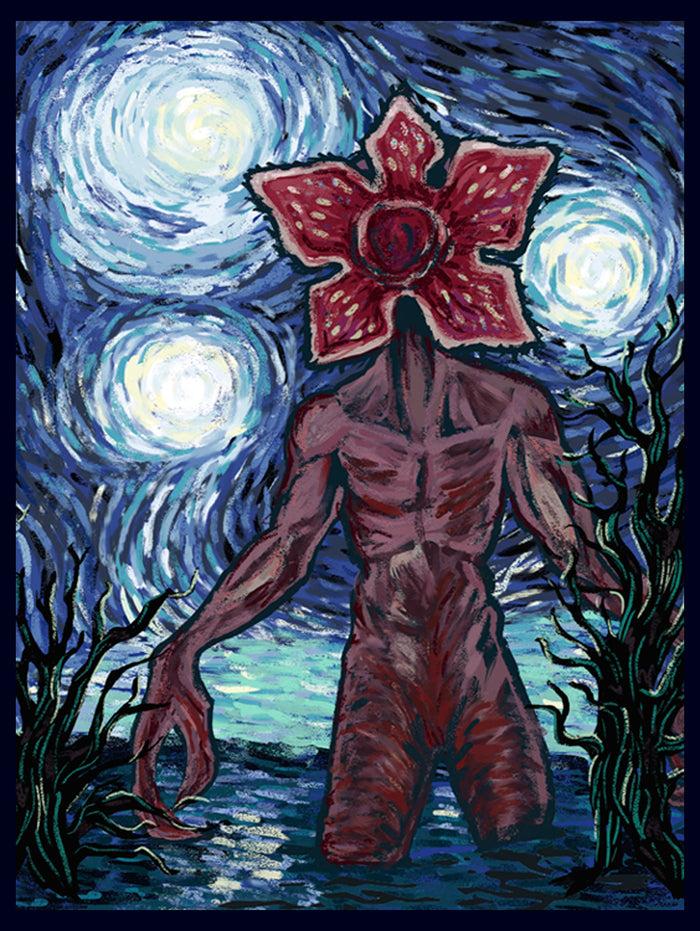 Fifth Sun Men's Stranger Things Demogorgon Starry Night Style Poster T-Shirt