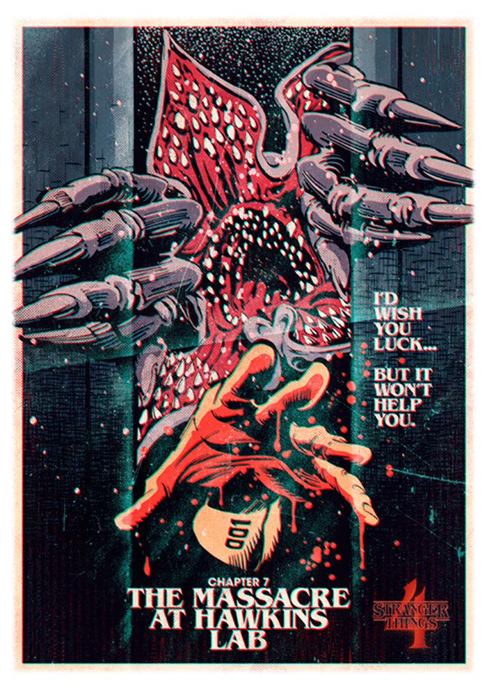 Fifth Sun Men's Stranger Things Retro Massacre At Hawkins Lab Baseball Tee