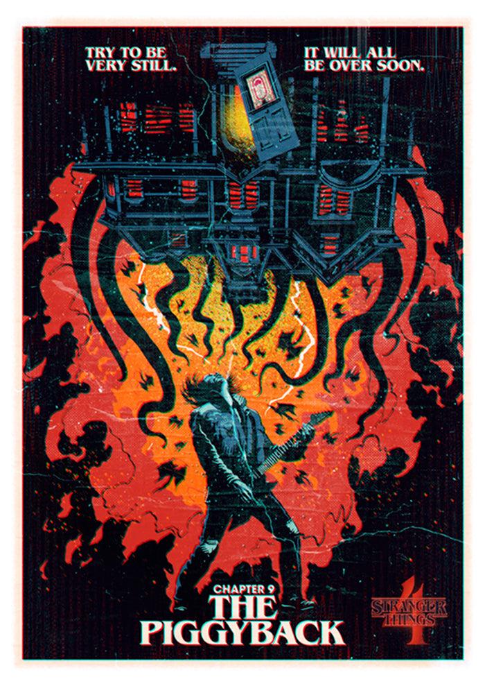 Fifth Sun Men's Stranger Things Retro Piggyback Poster Baseball Tee