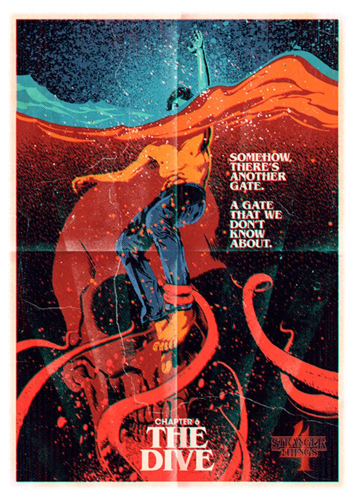 Fifth Sun Men's Stranger Things Retro The Dive Poster Baseball Tee