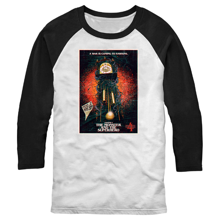 fifth sun Men's Stranger Things Retro The Monster and The Superhero Poster Baseball Tee