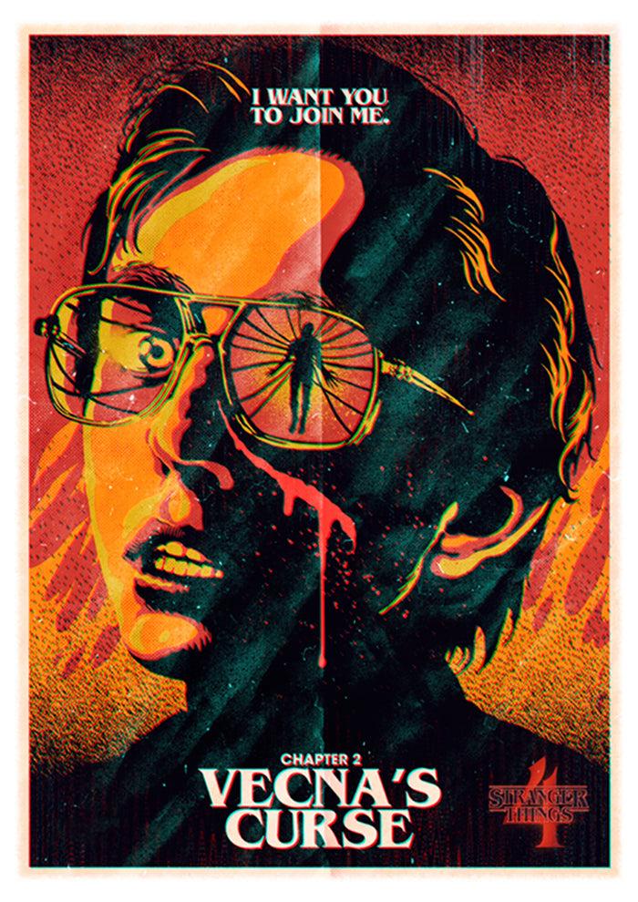 Fifth Sun Men's Stranger Things Retro Vecna's Curse Poster Baseball Tee