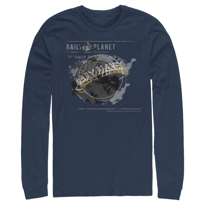 fifth sun Men's Superman Daily Planet Blur Logo Long Sleeve Shirt