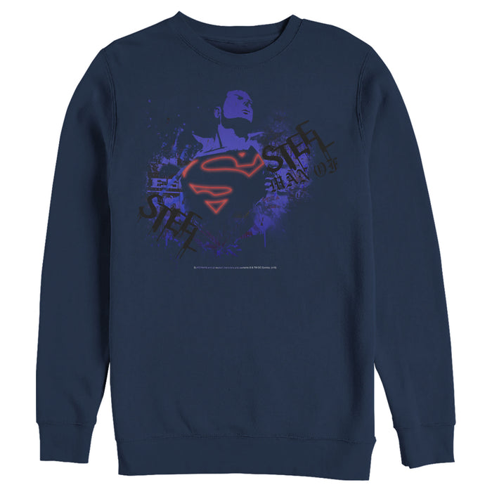 fifth sun Men's Superman Hero Graffiti Neon Print Sweatshirt