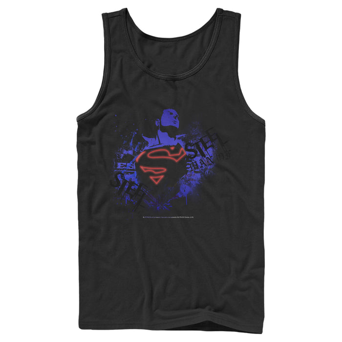 fifth sun Men's Superman Hero Graffiti Neon Print Tank Top