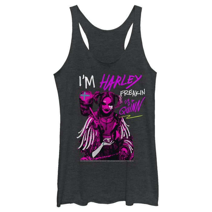 fifth sun Women's Birds of Prey Harley Freakin' Quinn Cartoon Racerback Tank Top